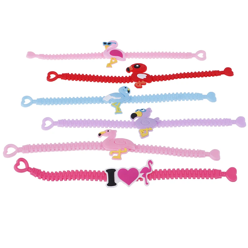 6pcs Mixed Color Jewelry Soft Silicone Bracelet Flamingo Anime Cartoon Wristband Party Gift For Children High quality Fashion