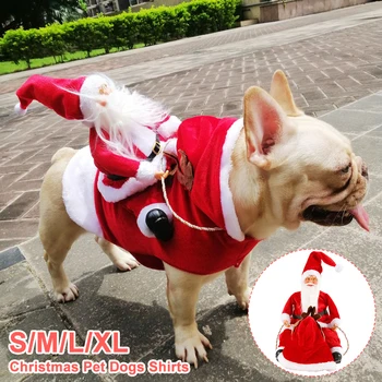 

Pet Clothes for Dog Christmas Santa Claus riding a deer Jacket Coat Pets Christmas Dog Apparel Costumes for Big Small Dog