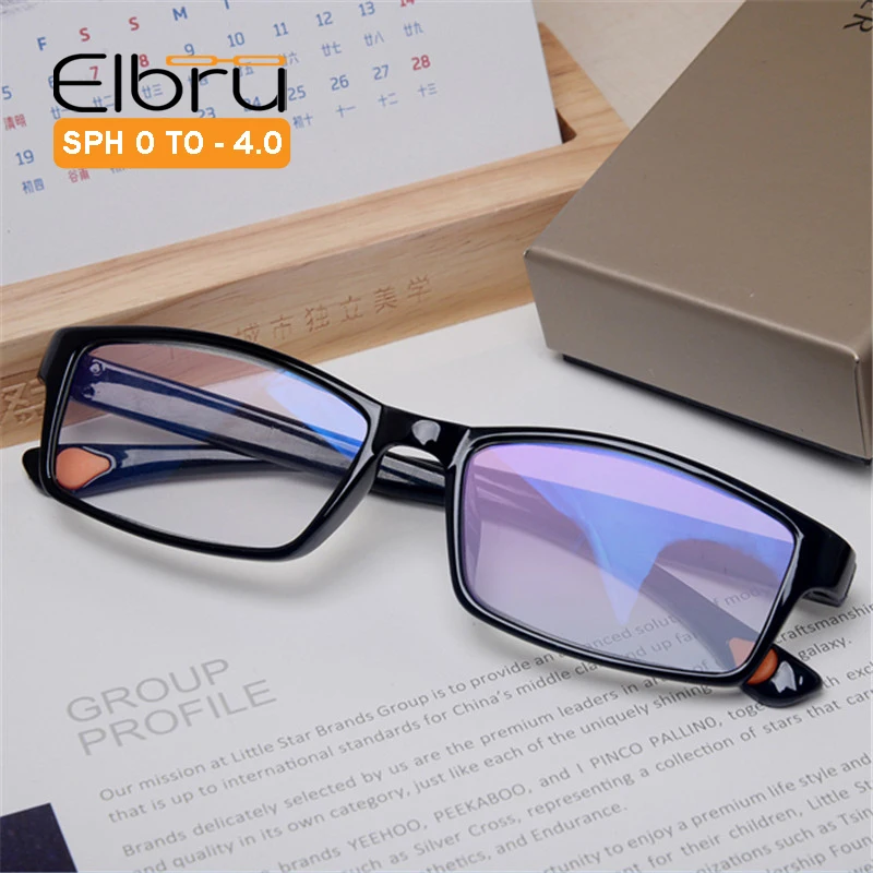 Elbru 0  1.0 1.5 2.0 2.5 3.0 3.5 4.0 Finished Myopia Glasses Frame Women Men Ultralight TR Myopic Nearsighed Eyeglasses Students