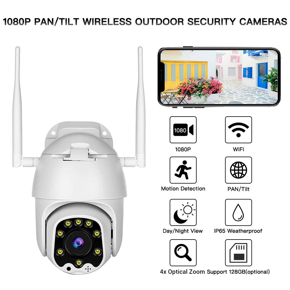 

WiFi PTZ Camera 4X Optical Zoom+4X Digital Zoom 1080P Security Surveillance Camera outdoor Motion Detection IP Camera