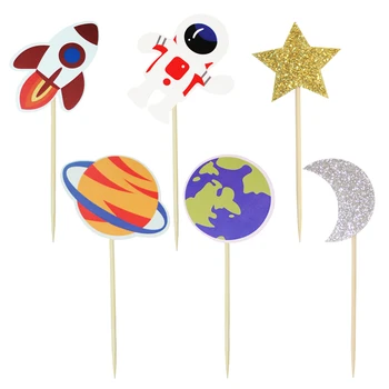 

24pcs/pack Outer Space Cheers 30 40 50 Leaf Cupcake Topper Heart Star Birthday Cake Topper Flag Rainbow Deer Cake Decoration
