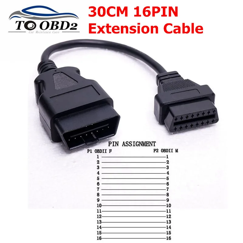 Round 30cm OBD 2 II OBDII OBD2 16 Pin Male to Female Diagnostic Extension Cable 16PIN Wire Connector Adapter | Автомобили и
