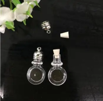 

50pieces 23x11mm tiny Flat Ball (with Bamboo Joint) glass Vial Pendant locket charms mini wishing glass bottles with Tassel cap