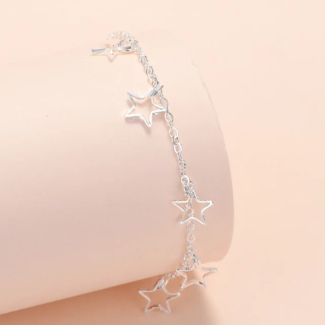 925 Sterling Silver Women Heart Bracelets On Hand Star Chain Bracelets For Girls Luxury Jewelry Jewellery Gifts For Women 3031