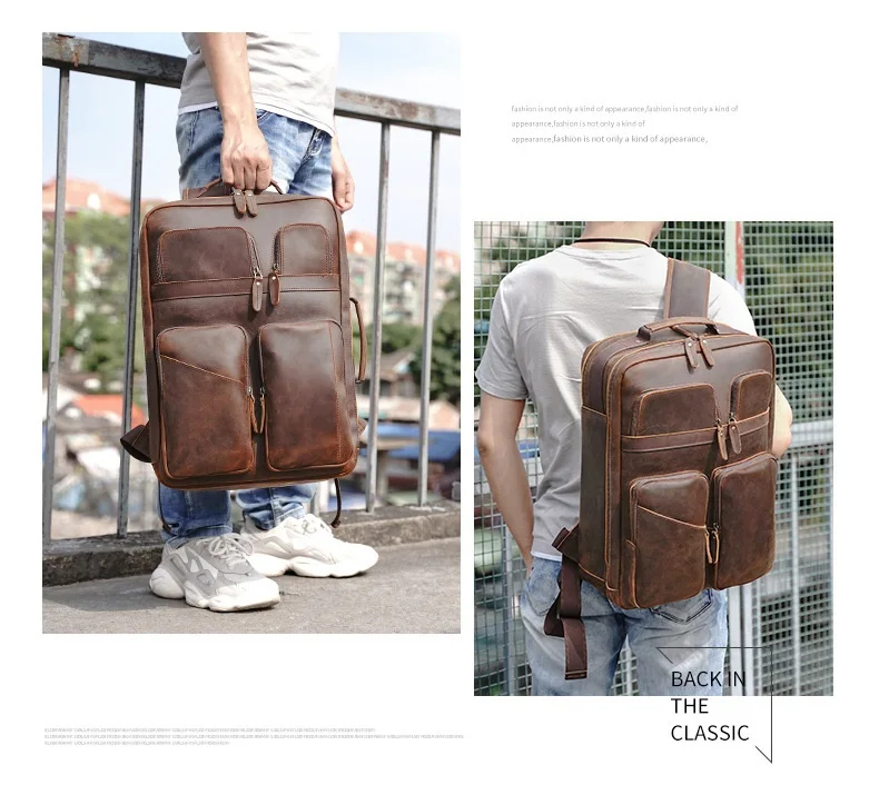 Outdoor Model Show of Woosir 15.6 inch Computer Genuine Leather Backpack