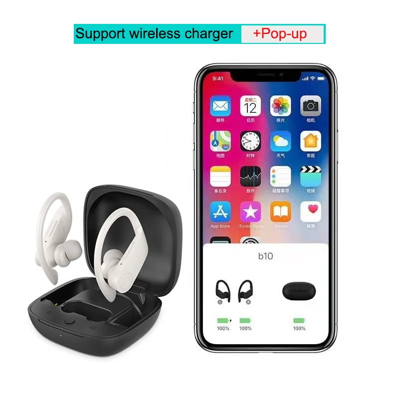 TWS B10 Pop-up True Wireless Headphones Stereo Sport Waterproof ear-hook Headphones Earbuds with Charging Box Wireless Earphone - Цвет: Pop-up wireless