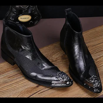 

High Top Cow Leather Shoes Men's Martin Boots Short Boots Breathable Botas De Hombre Business Casual Pointed Toe Ankle Rubber