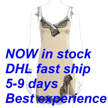 

Women Sexy V-Neck Lace Sleeveless Sling Split Slit Dress Clubwear Clothing Dress