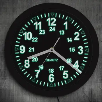 

Vintage Design 24 Hours Display Zulu Time Wall Clock Army Navy Marine Timing Night Lamp Military Pattern 3D LED Saat