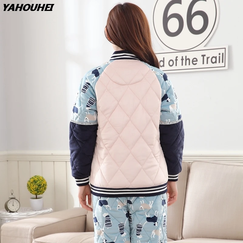 

Thick Warm 100% Cotton Pajama Sets For Women 2020 New Winter Long Sleeve Pyjama Cartoon Print Sleepwear Lounge Homewear Clothing