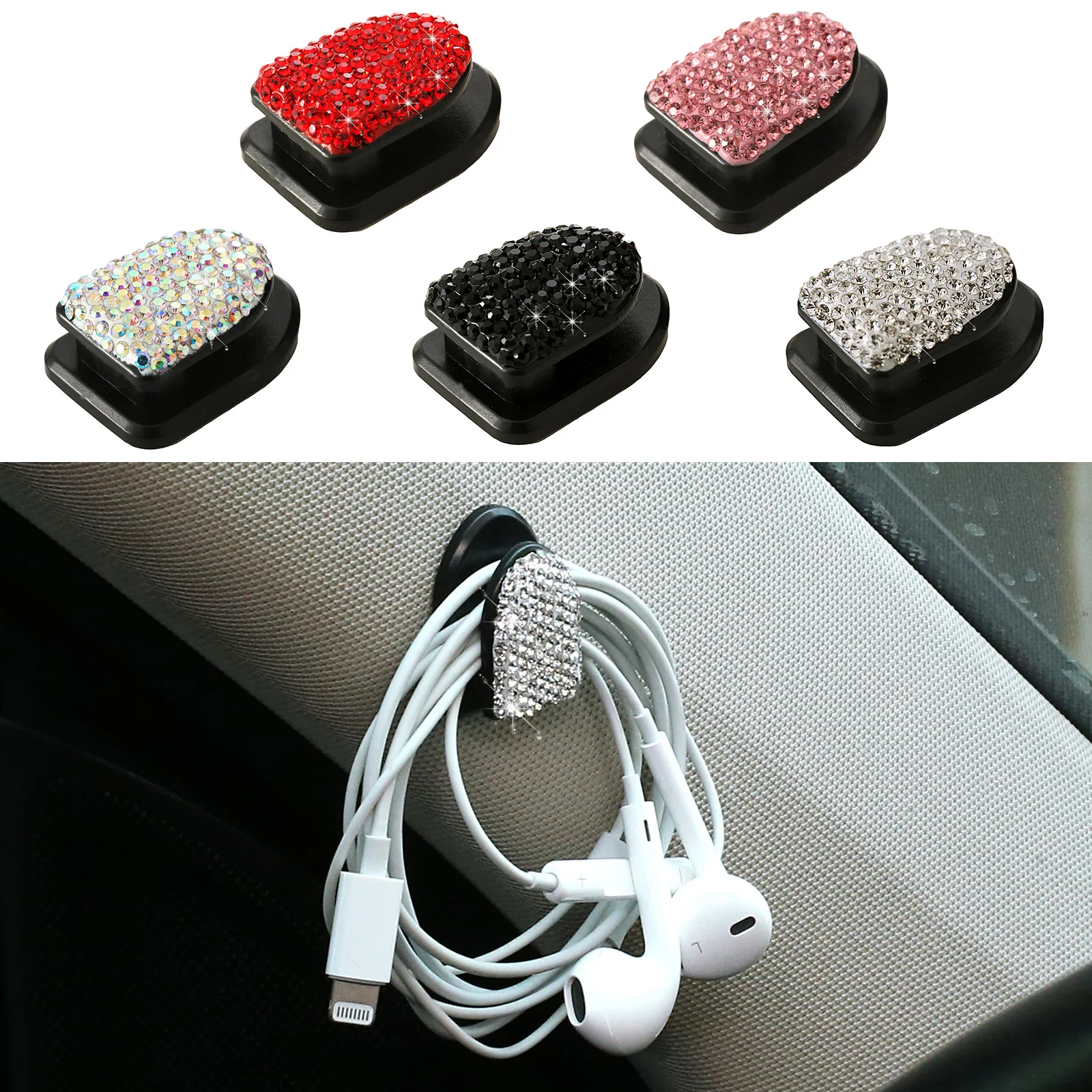 2pcs Creative Mini Bling Car Hooks Crystal Rhinestone Car Mounted Hooks