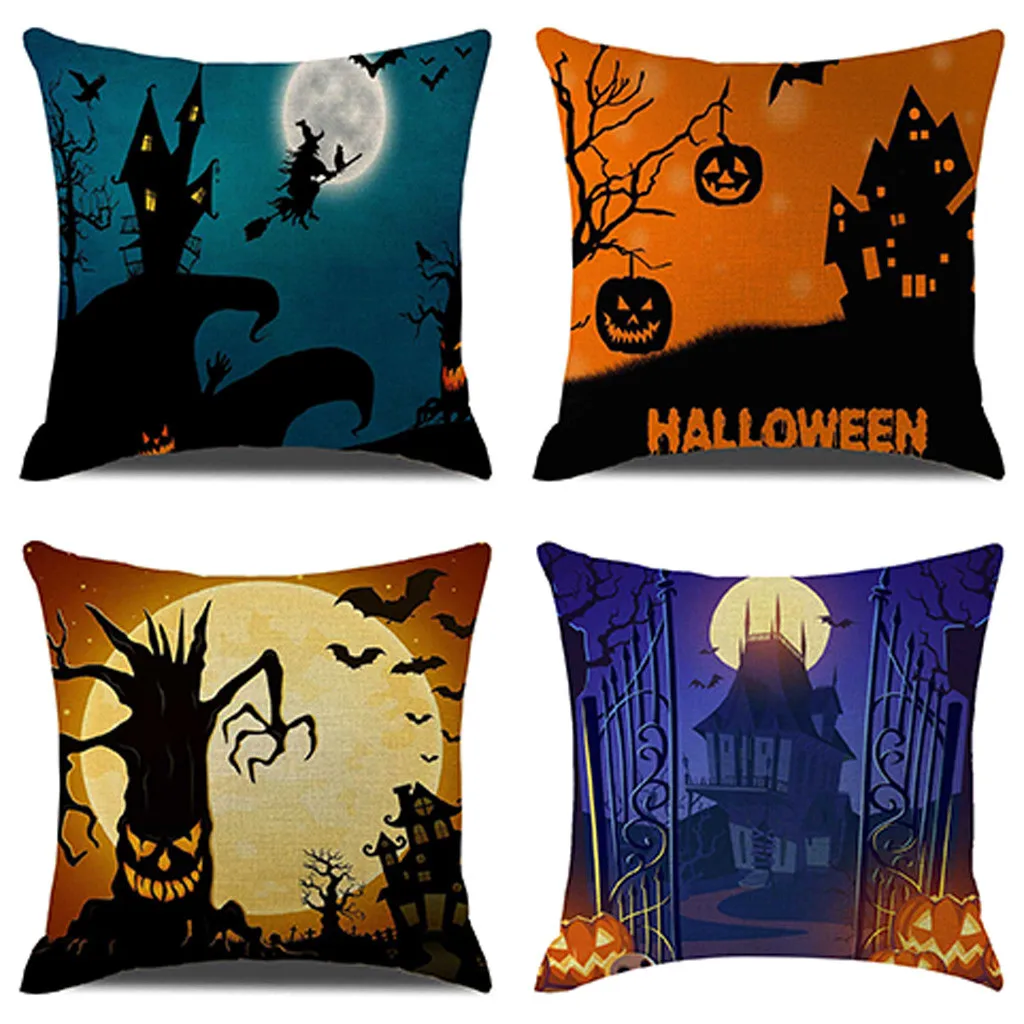 4PCS Halloween Throw Pillow Case Trick or Treat Creative Decorative Pillowcase Halloween Demon Printing Pillow Case kussensloop - Цвет: E