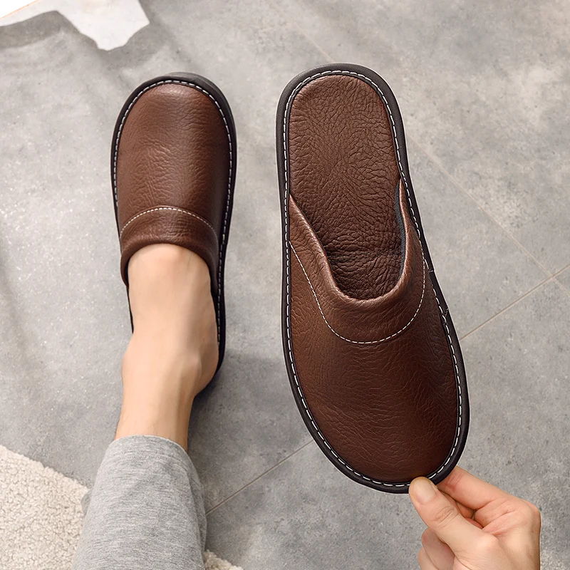 

Unisex Spring Leather Slides Men Deodorant Slippers Home Solid Black Indoor Shoes Male Cheap Rubber Slippers Menâ€˜s Winter Shoes