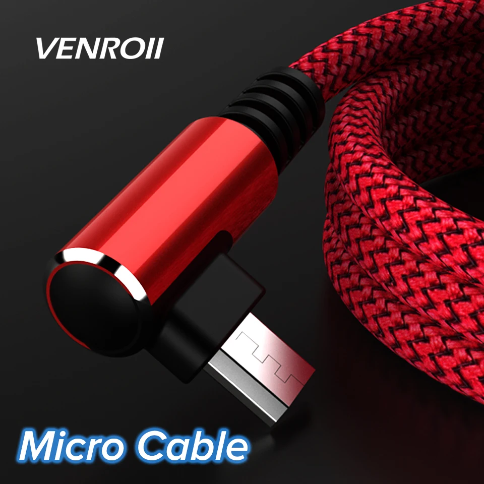 

Venroii 2.4A Fast Charging USB Micro Cable 90 Degree Game Cord Nylon Data Sync Wire for Huawei Y9 Y7 Y6 Samsung S7 Edge J7 J6 J5