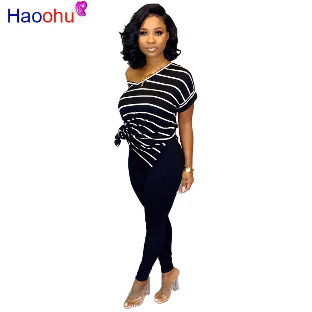 

HAOOHU Tracksuits Women Two Piece Set Striped Long Top+Pants Sweat Suits Festival Clothing Casual 2 Piece Outfits Matching Sets