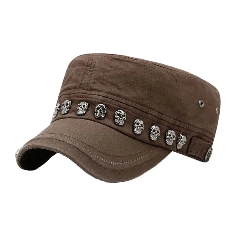 Europe America Punk Skull Rivet Full Closure Military Hats Spring Autumn Brand Snapback Cotton Hats For Men Fashion Army Cap baseball cap cap hat