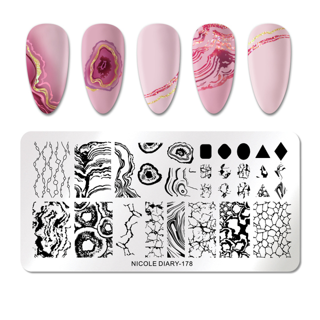DIARY Flower Leaf Nail Stamping Plates Cute Abstract Face Lines Stamp Template Nail Art Image Printing Stencil Tools