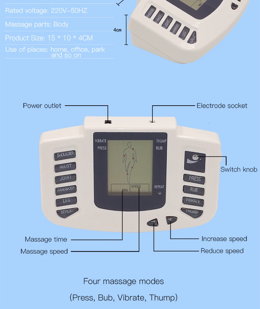 Health Full Body Electric Stimulator Therapy Massage Device for Back Neck Waist Leg Muscle Pain Relief With 16PCS Electrode Pads