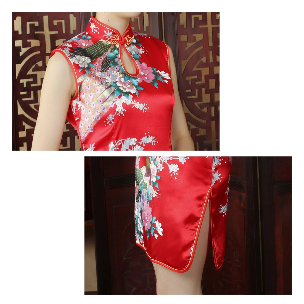 Hand Made Button Women Qipao Sexy Slim High Slit Mini Chinese Dress Exquisite Dragon Phoenix Cheongsam Plus S-4XL Chinese Dress