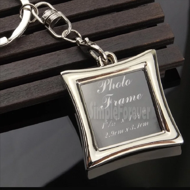 200pcs 6 Designs Couple Heart Round Square Shape Photo Frame Key Chain Photo Keychain Zinc Alloy Key Ring