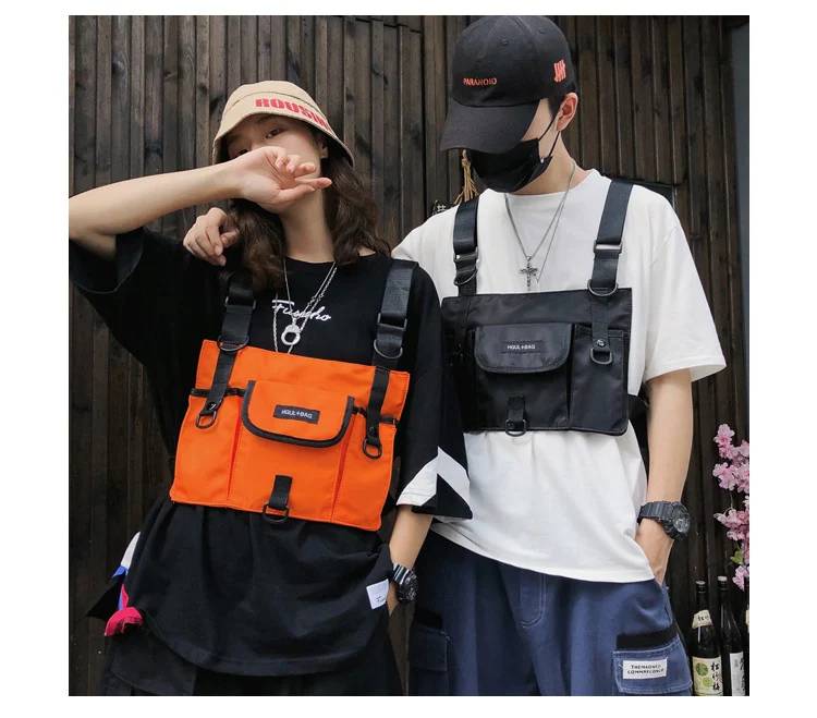 Male Fashion Chest Rig Waist Bag Hip Hop Streetwear Functional Tactical Chest Bag Cross Shoulder Bags Men Kanye Waistcoat
