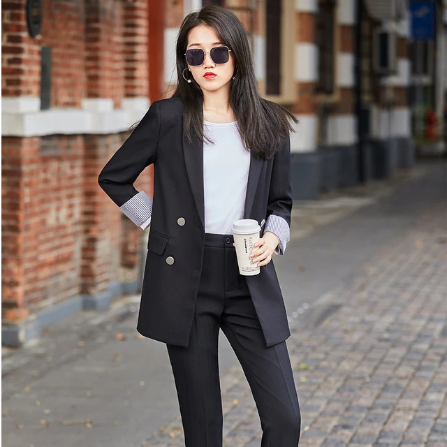 Womens Business Suit 2 Pieces  Black Suit Loose Women Office