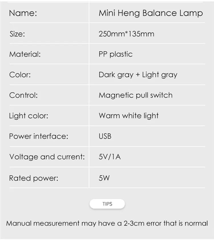 Mini Magnetic Heng Balance Lamp LED Night Light Ellipse Mid-air Switch USB Power Intelligent LED Home Decor Table Lamp Novel