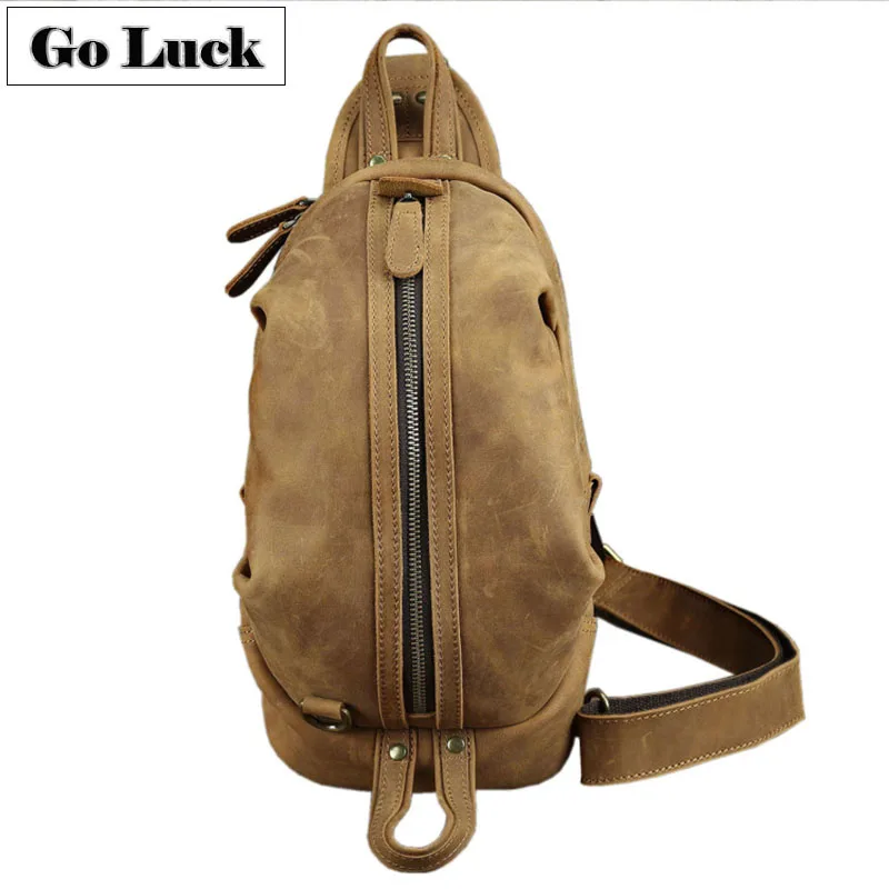 Бренд GO-LUCK, большая вместительность, натуральная кожа, Повседневный слинг, нагрудный пакет, мужская сумка через плечо, мужские сумки-мессенджеры из воловьей кожи