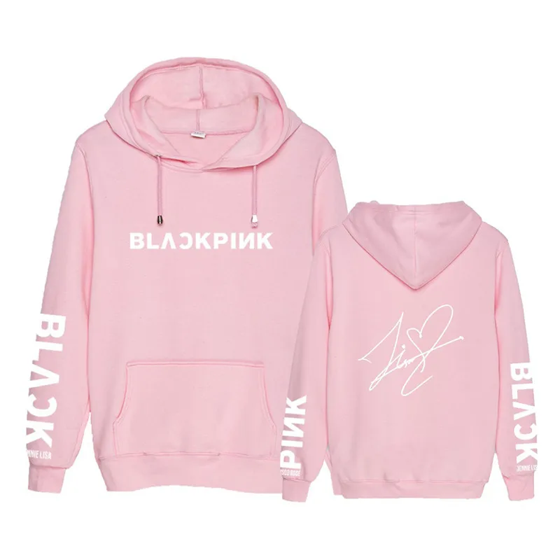 KPOP Черный Розовый JISOO JENNIE ROSE LISA Signature черный розовый свитер с капюшоном топы с длинными рукавами Пуловеры Толстовки PT1045 - Цвет: JISOO Pink