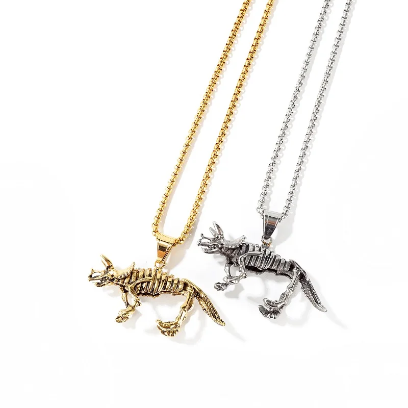 

Vitage Jewelry Dinosaur Skeleton Pendants Necklaces For Men Gold Color Necklace Hip Hop Necklace Silver Color Jewelry