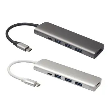 

VODOOL 5 in 1 Type C to 4K HDMI 3xUSB 3.0 Fast Data Tranfer Dock Hub with PD Port Office Computer Peripherals USB Hubs