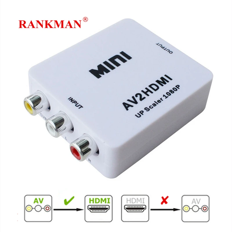 Rankman AV RCA to HDMI 720 1080p Adapter HDMI to AV RCA Converter CVBS PAL L