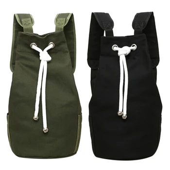 

2x Casual Men Canvas Large Capacity Barrel Backpack Travel Rucksack Pack Teenager School Bag(Army Green&Black)