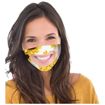 

5pc Expression Lip Reading Floral Printed Mouth Mask Dustproof Face Mask with Clear Vinyl Visible mascarillas Smile Communicator