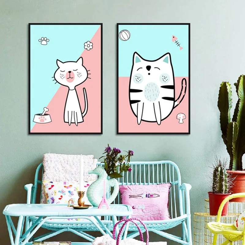 Cartoon Cat Canvas Painting Wall Art Prints Modern Posters Pictures Home Decor 