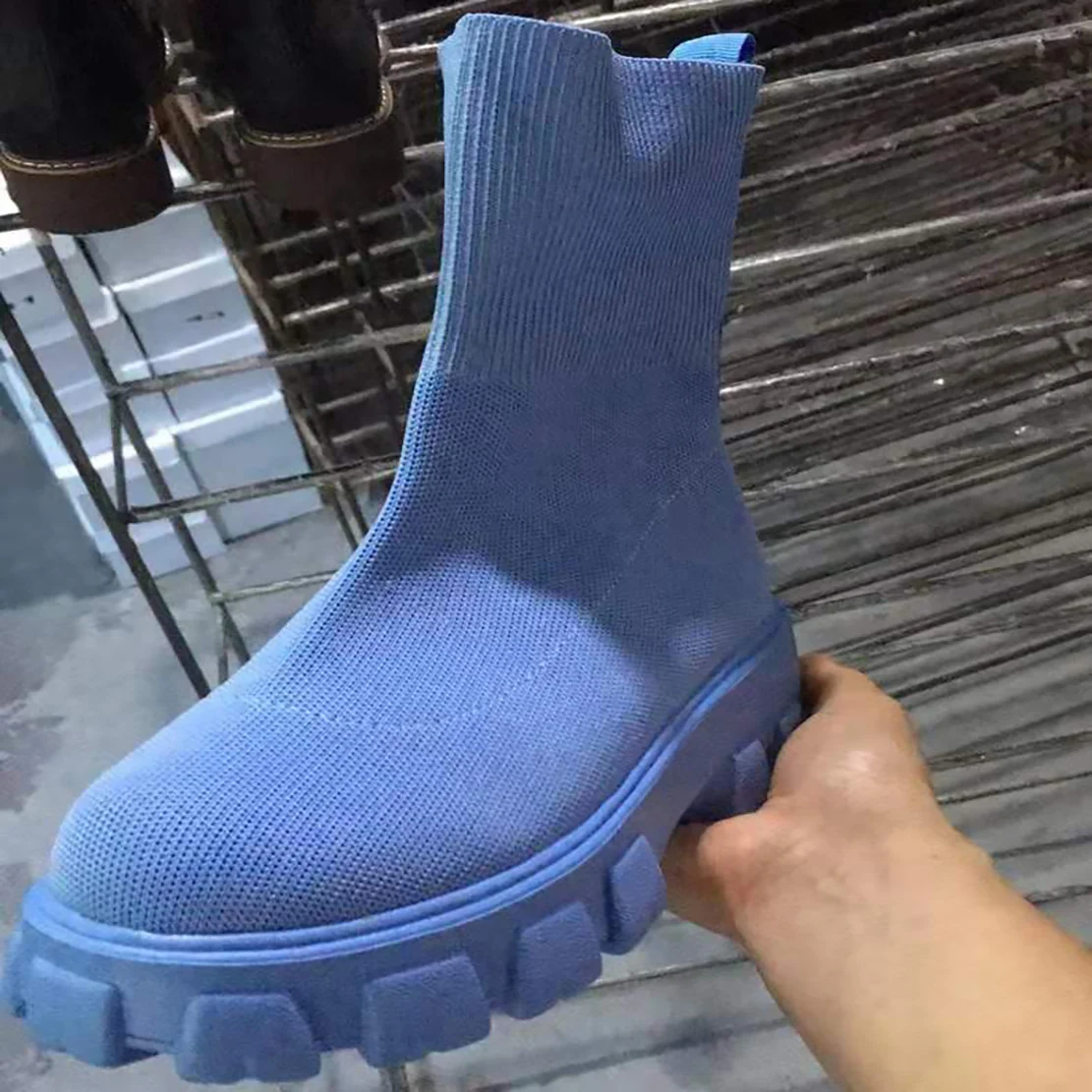 2022 New Autumn Winter Boots Couple Socks Shoes Women Thick-soled Casual Large Size Knitted Short Boots Women Botas De Mujer 