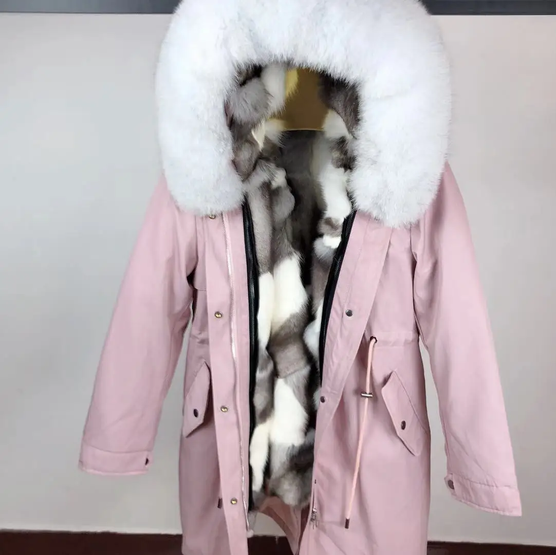 

2020 Women's Parka Femme Mid-length Fox Fur Liner Winter Coat Jacket 85CM