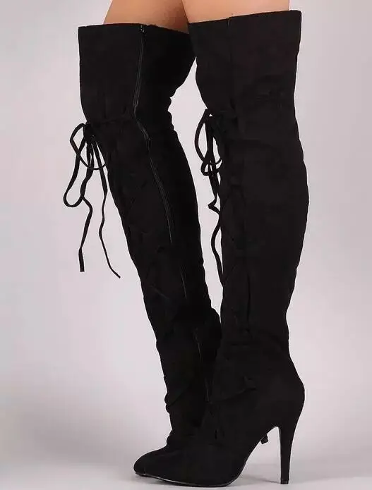 

2019 Sexy Party Boots Fashion Suede Leather Shoes Women Over the Knee Heels Boots Stretch Flock Winter High Boots botas
