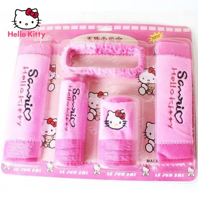 TAKARA TOMY Hello Kitty Car Cartoon Gear Cover Manual Gear Handbrake Cover Automatic Gear Plush Seat Belt Cover Car Accessories