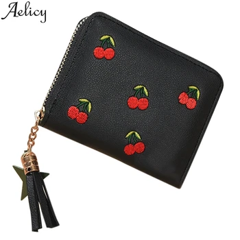 

Aelicy Women's Trendy Solid Color Short Cherry Tassel Leather Card Holder Wallet Small Wallet Women Leather Mini Coin Purse Bags