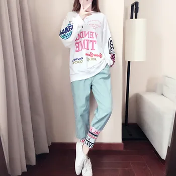 

CBAFU streetwear women 2 piece sets new spring long sleeve pullovers pants suit hip hop women tracksuit letter print suits P781