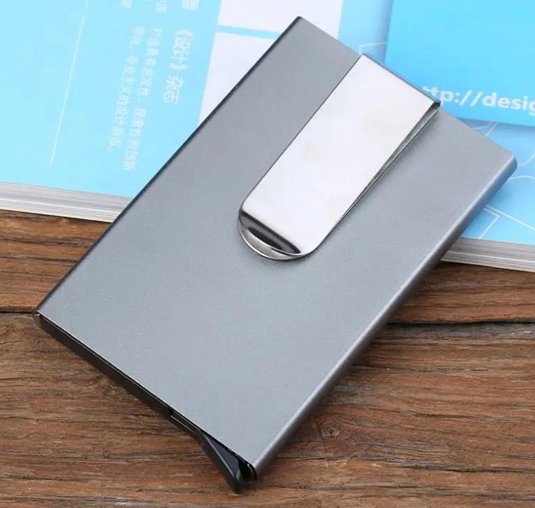 gray RFID алюминиевый сплав мини-держатель для карт, кошелек, антимагнитный металлический мужской чехол для кредитных карт, маленький тонкий кошелек с зажимом для доллара - Цвет: gray