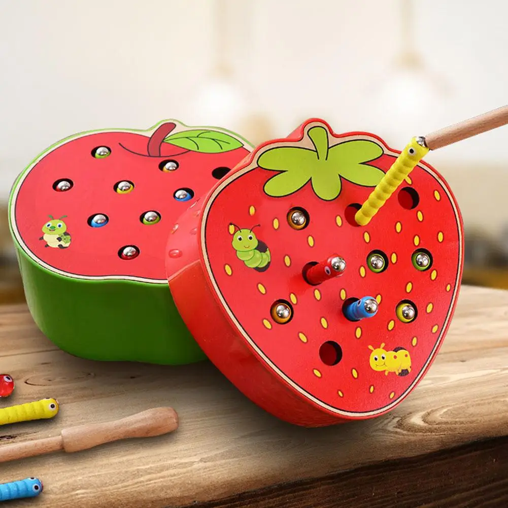 

Funny Fruit Shape Wooden Magnetic Catch Worms Game Interactive Kids Toy Gift Early Childhood Educational Toys