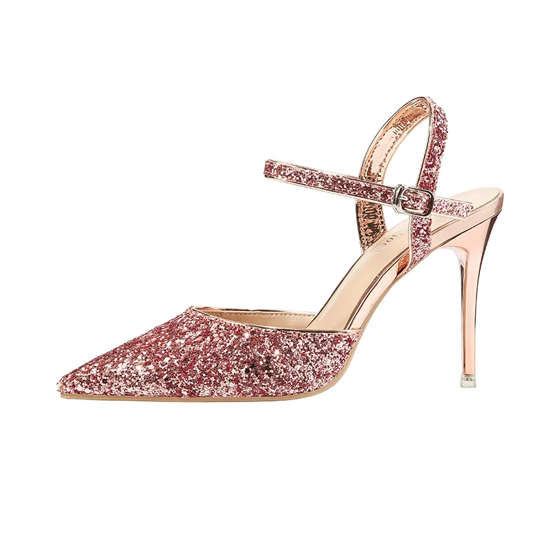 

2019 Women Summer 9.5cm High Heels Luxury Sandals Lady Silver Glitter Pumps Female Footwear Sequins Wedding Bridal Elegant Shoes