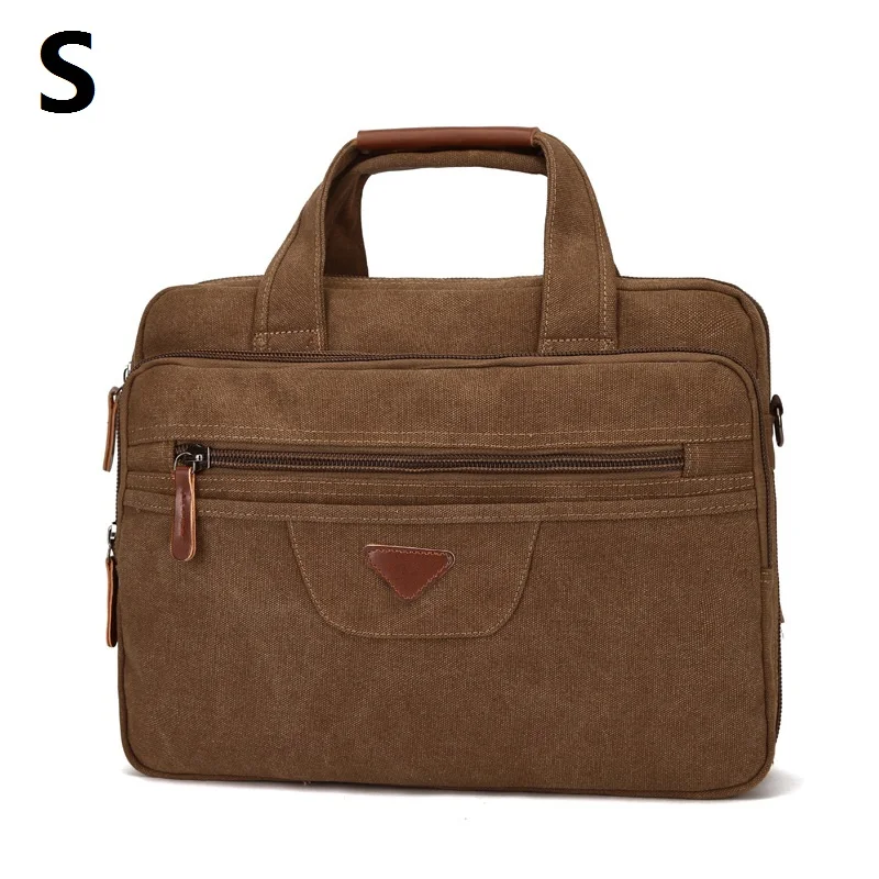 Ретро мужской брезентовый портфель, многофункциональные деловые сумки, большая качественная винтажная сумка на плечо, брендовая деловая мужская сумка - Цвет: Coffee S