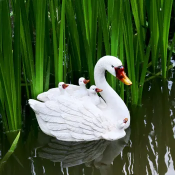 

Pastoral Garden Simulation Animal Resin White Goose Ornaments Pool Water Floating Figurines Decoration Courtyard Statue Crafts