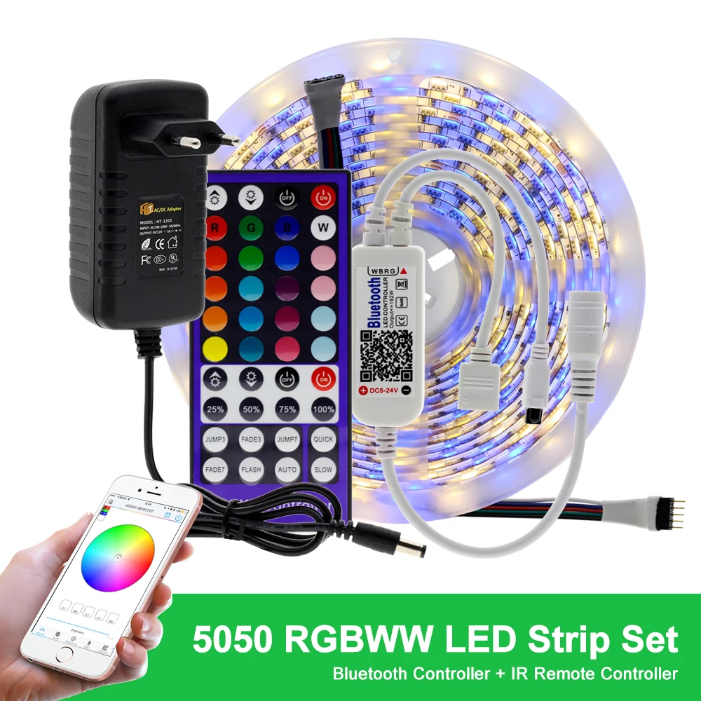 5 м wifi/Bluetooth RGB RGBW Светодиодная лента 5050 DC12V умная RGB лента Диодная неоновая лента+ wifi/Bluetooth контроллер+ адаптер - Испускаемый цвет: Bluetooth RGBWW