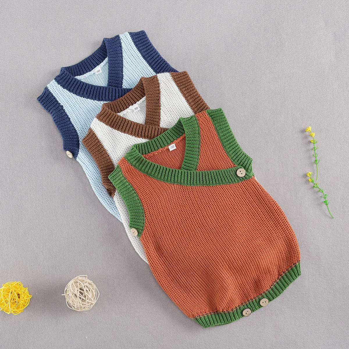 Infant Kids Baby Boys Cotton knitted Vest V-Neck Sweater Bodysuits Children Student Contrast Color Pullover Spring Fall Winter | Детская