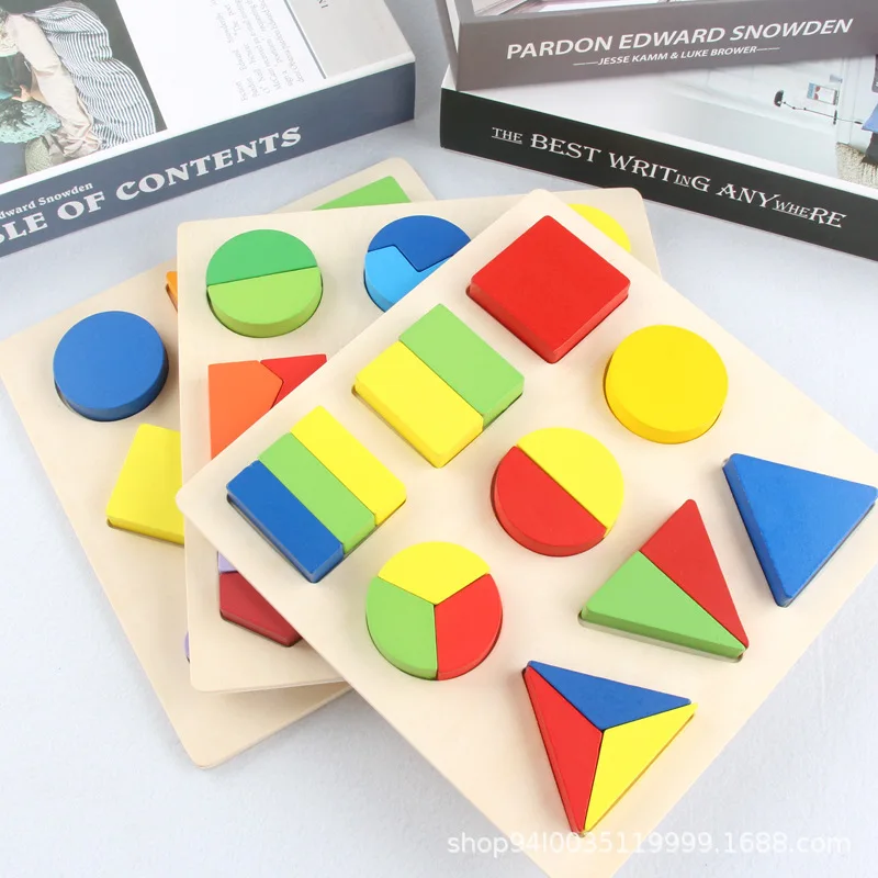 

Children'S Educational Toy Montessori Toy Geometric Shapes Cognitive Board Three-piece Set Shape Matching Graphics Jigsaw Puzzle