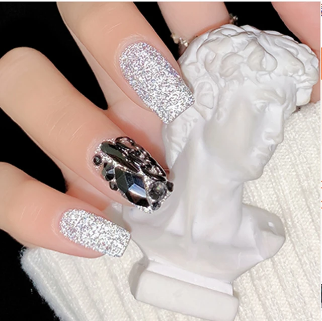 Sugar Nail Glitter Powder Flash Gel Polish Silver Flashy Nails Crushed  Diamond Sparkly Effect 